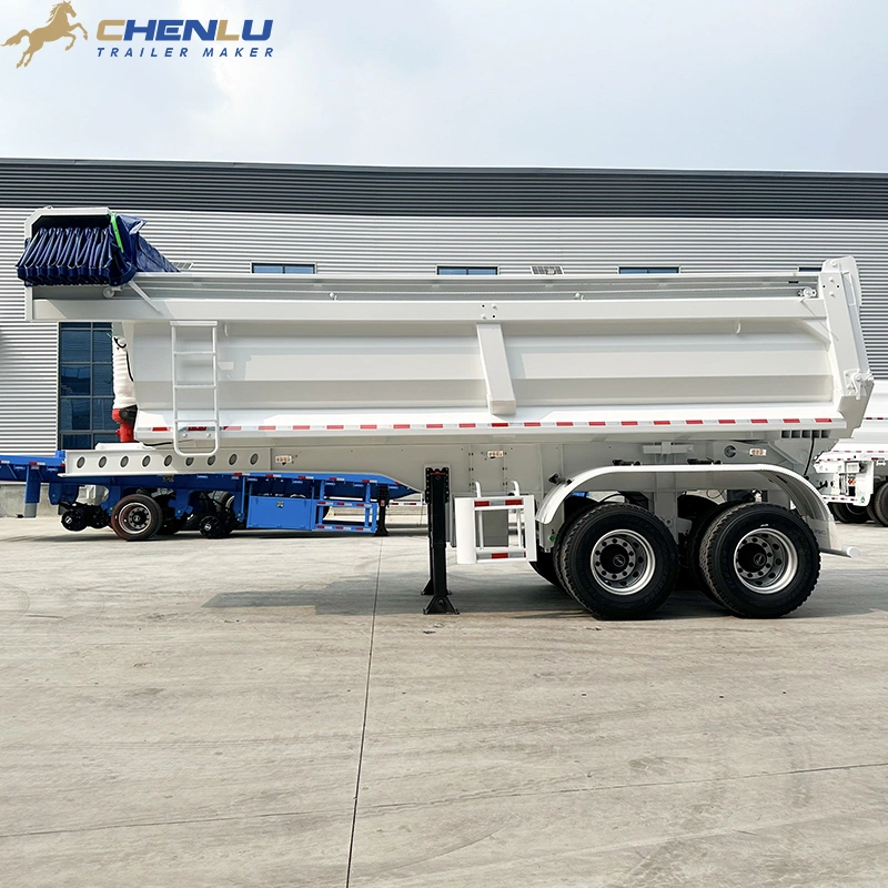 Landing gear and toolbox under the 2 axle rear dump semi trailer